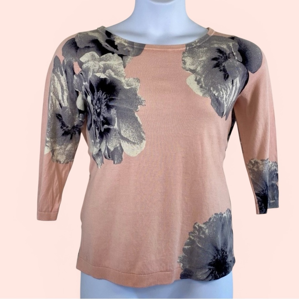 Talbots Women’s 1XP Pink/Gray Floral Pullover Sweater